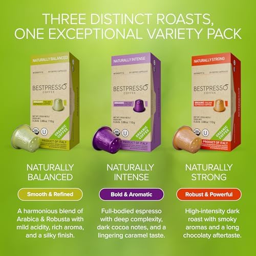 Organic USDA Bestpresso Coffee Aluminum Espresso Pods For Nespresso Original Machine 120 Pack (Variety Pack)