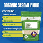Kevala Organic Sesame Flour - 50% Protein Flour Made with Non GMO Sesame Seeds, With Mild Sesame Flavor, Vegan Protein Source, For Making Bread and Cooking, 2 lb, 32 oz