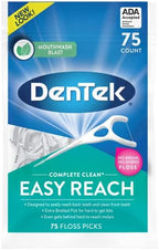 DenTek Complete Clean Easy Reach Floss Picks, Advanced Fluoride Coating, Mouthwash Blast Flavor, 75 ct. (Pack of 4)