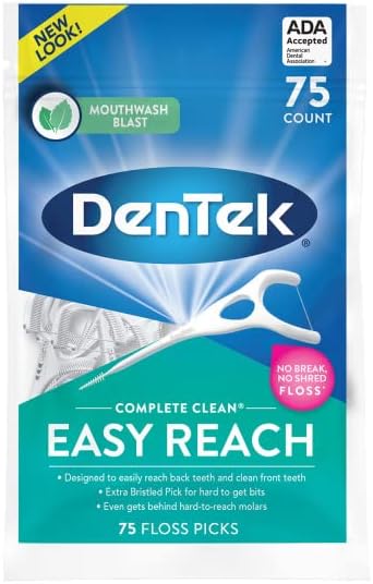 DenTek Complete Clean Easy Reach Floss Picks, Advanced Fluoride Coating, Mouthwash Blast Flavor, 75 ct. (Pack of 4)