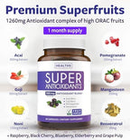 Super Antioxidants Supplement for Women & Men - High Potency Herbal & Fruit Blend with Acai, Goji, Pomegranate, Elderberry & Resveratrol for Skin Care & Immune Support - Vegan & Non-GMO - 60 Capsules