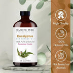 Majestic Pure Essential Oil with Glass Dropper - 100% Pure and Natural - Essential Oils for Diffuser, Aromatherapy, Soap and Candle Making, Eucalyptus Essential Oil, Eucalyptus Oil, 4 Fl Oz