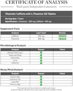 Vitamatic L-Theanine 200mg with Caffeine 100mg – 120 Vegetarian Tablets Nootropic Supplement for Focused Energy & Mental Clarity