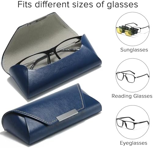 2Pack Leather Hard Shell Glasses Case Women Travel Soft Sunglasses Case for Men Light Portable Reading Eyeglass Case