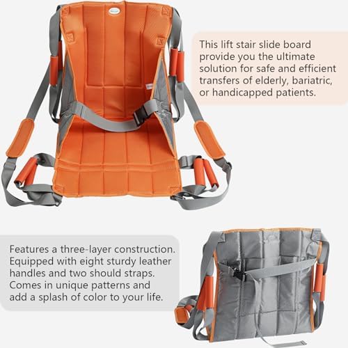 Upgrade Wheelchair Transfer Sling Seat Cushion Lift Stair Slide Board Emergency Evacuation Elevator Slide Pad Three Layer Design Durable Lifting Sling for Elderly Bariatric Handicap – Orange