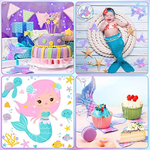 50 Pieces Mermaid Party Napkins Mermaid Tail Paper Napkins 5 x 5 Inches Disposable Plates Decorations Under The Sea Funny Supplies for Birthday Party Decor