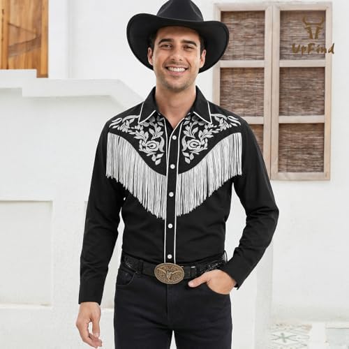 Western Shirts for Men Cowboy Shirts Long Sleeve Embroidered Country Shirt Slim Fit Button Down Shirt Casual Work