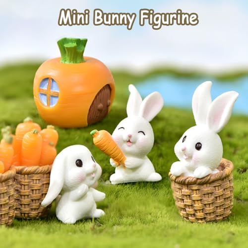 7 PCS Mini Bunny Cake Toppers, Bunny Cake Decorations, Cute Resin Rabbits Figurine for Kids, DIY Miniature Landscape Decorations, Birthday Party Gifts Decor Supplies