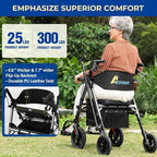 Foldable Rollator Walkers for Seniors with Seat, Lightweight 2 in 1 Rolling Walker Wheelchair Combo for Adult, Transport Chair with Brakes, Adjustable Seat and Handle, 300 Lb. Weight Capacity, Grey