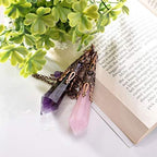 Jovivi 2pcs Natural Amethyst Rose Quartz Crystal 12 Facted Therapy Healing Dowsing Divination Pendulum - Reiki Charged Chakra Balancing Pendant with Chain