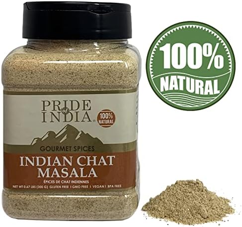 Pride of India - PACK of 6 - Indian Chat Masala Seasoning Spice – For Savory Dishes -Perfect Seasoning for Drinks/Salads/Fruits -Preservatives Free-Easy to Store – 8oz. Medium Dual Sifter Jar