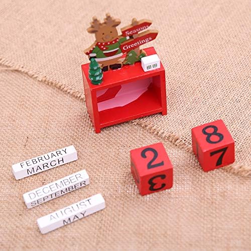 Vpang Santa Claus Snowman Elk Design Christmas Wood Perpetual Calendar Chic Blocks Desktop Calendar Rustic Wooden Cubes Calendar Home Office Christmas Decoration (Snowman)