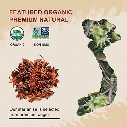 52USA Organic Star Anise, 16 Ounce (Pack of 1), NON-GMO Verified Chinese Star Anise Whole, Dried Star Anise Pods for Tea and baking