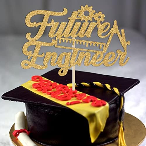 Future Engineer Cake Topper - Congrats Engineer/Look at You Becoming an Engineer Graduation Cake Decor - Class of 2026 College Engineering Graduate Party Decoration Supplies, Gold Glitter