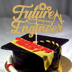 Future Engineer Cake Topper - Congrats Engineer/Look at You Becoming an Engineer Graduation Cake Decor - Class of 2026 College Engineering Graduate Party Decoration Supplies, Gold Glitter
