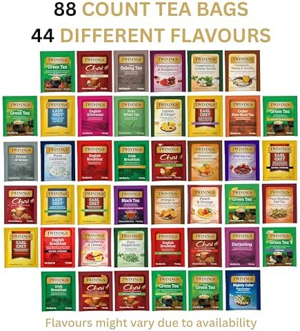 Twinings Tea Bag Sampler Assortment, Variety Pack (88 Count), 44 Unique Flavours for Tea Lovers: Women, Men, Couples, Family, Friends, Coworkers