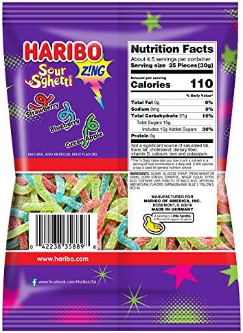 HARIBO Gummi Candy, Z!NG Sour S’ghetti, 5 oz. Bag