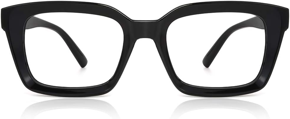 JiSoo Large Frame Reading Glasses Blue Light Blocking Women Men, Fashion Blue Light Readers 1.5 Stylish, Black