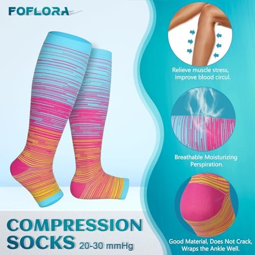 3 Pack Toeless Compression Socks for Women&Men 20-30mmHg Open Toe Knee High Support Socks for Varicose Vein Running