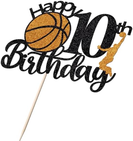 Basketball Happy 10th Birthday Cake Topper，Basketball Sports Cake Pick Baby Shower 10th Birthday Cake Decorations,Kids Boys Girls Sport Theme Ten Birthday Party Supplies