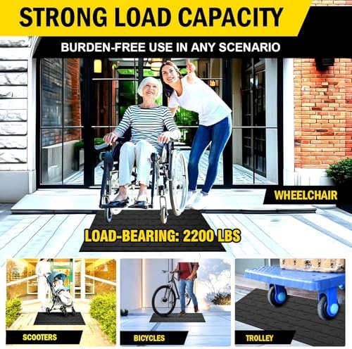 Rubber Wheel Chair Threshold Ramp - Heavy Duty Non-Slip Mobility Ramp for Doorways & Steps, 1"/1.5"/2"/2.5"/3"/3.5"/4" Rise Options (Height - 2 inch)