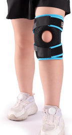 HUEGLO Kids Knee Brace Osgood Schlatter Youth for Knee Pain,Adjustable Compression Knee Support with Side Stabilizers for Sports,Arthritis,Patella,Meniscus Tear,Acl,X-Small Knee Brace for Boys & Girls ,Black/Blue