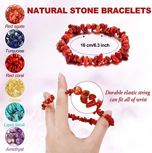 Hicarer 15 Pieces Crystal Chips Bracelets Set Natural Gemstone Stretch Bracelets Irregular Chips Beads Bracelet Jewelry for Women Gifts Promote Communication