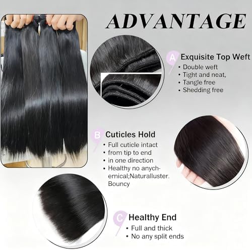 12A Human Hair Bundles 16 18 20 22 Inch Straight Bundles Human Hair Extensions Brazilian Virgin 100% Unprocessed Raw Straight Hair 4 Bundles Human Hair Natural Color