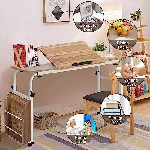Overbed Table with Wheels, Mobility Table Over Bed, Over Bed Desk Rolling Laptop Desk, Adjustable Desktop Angle and Height, Overbed Trolley Storage Desk,1.2M