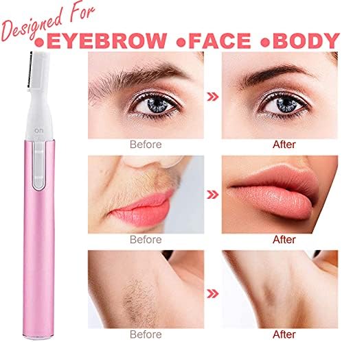 LAIKME Electric Eyebrow Trimmer for Women, Facial Hair Razor Removal for Men, Mini Epilator for Bikini, Remover for Face, Chin, Peach Puzz, Lips, Body, Arms, Legs, Battery Operated (Pink)