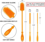 Kitchiny 12.5" Silicone Bottle Brush & Straw Cleaner Brush Set | Water Bottle Cleaner for Hydro Flasks, Tumblers, Glassware, Vases and Narrow Neck Containers