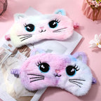 2 Pcs Plush Eye Mask Soft Sleeping Blindfold Eye Cover Comfortable Cute Animal Sleeping Mask Satin Nap Night Eyeshade Cover for Women Men Gift (Colorful, Cat Style)
