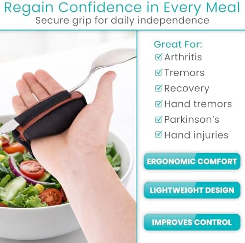 Vive 2 Pack Adaptive Utensil Strap Holder - Adjustable Hand Cuff for Holding Utensils - Parkinsons Aids for Living - Adaptive Equipment for Disabled Adults - Assistive Eating Device for Tremors Foam