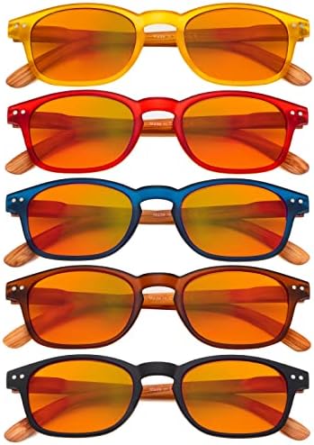 Eyekepper 5 Pack Bamboo Wood Design Temples Blue Light Blocking Readers Orange Tinted Lenses Computer Reading Glasses Orange Tinted +2.25