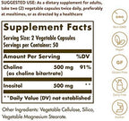 Solgar Choline/Inositol 500 mg/500 mg, 100 Vegetable Capsules - Energy Metabolism, Liver Health, Essential for Brain & Nerve Function - Non-GMO, Vegan, Gluten Free, Dairy Free, Kosher - 50 Servings