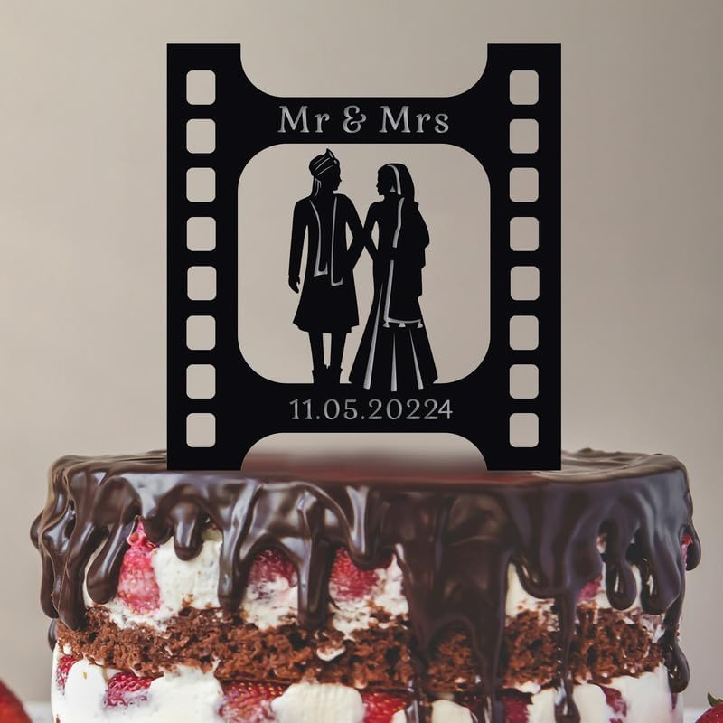 Indian Movie Wedding Cake Topper, Hindu Themed Traditional Bride Groom, 6-7.8 Inch For Party Cake, Lover, Newlyweds