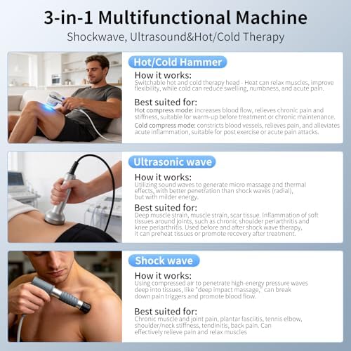 2026 New 3-in-1 Shockwave Therapy Machine + Ultrasound +Cold/Hot Therapy, Clinical-Grade All-in-One Rehabilitation Equipment for Plantar Fasciitis, Tendinitis, Vascular ED, 2 Year Protection