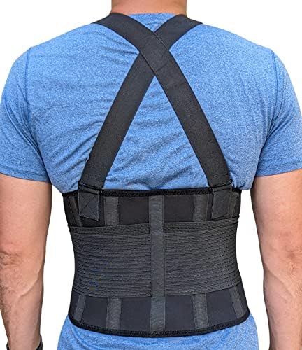 Back Brace for Men Lower Back Heavy Lifting with Suspenders, Back Support Belt for Work, Lower Back Brace with Lumbar Support for Back Pain Relief, Construction Warehouse Moving Belt, Size M