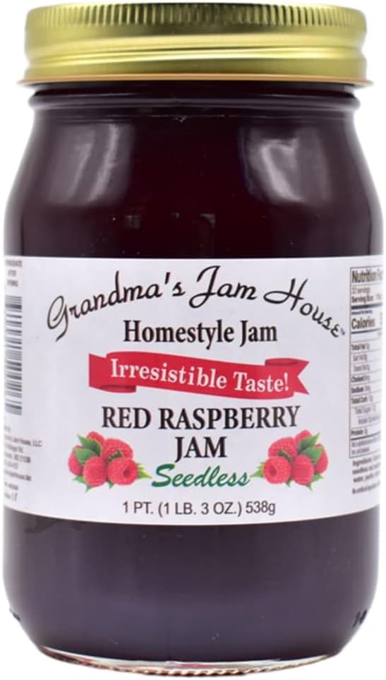 Grandma’s Jam House, Homestyle Red Raspberry Jam, Seedless, 1 pint (1 jar)