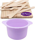 Silicone Wax pot Liner, Silicone Wax Bowl Warmer liner, Non-Stick Melt Pot Replacement, Reusable Melt Liner with 50 Pcs Waxing Sticks Body Hair Removal 14 oz Purple
