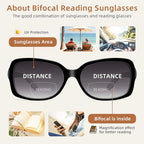 JM Classic Bifocal Reading Glasses Square Stylish Gradient Sunglasses Readers for Women +2.0 Black