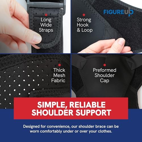 Adjustable Shoulder Brace for Torn Rotator Cuff Relief, AC Joint Pain, Dislocation – Neoprene Mesh Support for Men and Women – Compression Sleeve with Hook and Loop Fastener (Black, Large/XL)