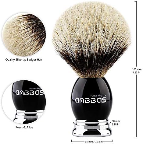 Anbbas Shaving Brush and Stand,Silvertip Badger Hair Brush Black Resin Alloy Handle with Stainless Steel Shaving Stand for Double Edge Safety Razor Straight Razor for Men