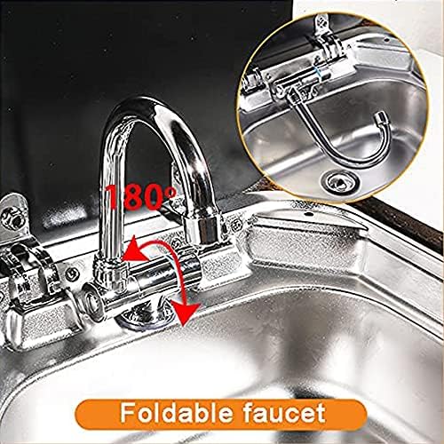 Outdoor Sink, Rv Sink Stainless Steel Hand Wash Basin Kitchen with Lid Glass Cold&Hot Faucet for RV Caravan Camper Boating Bar Spout Strainer Full set