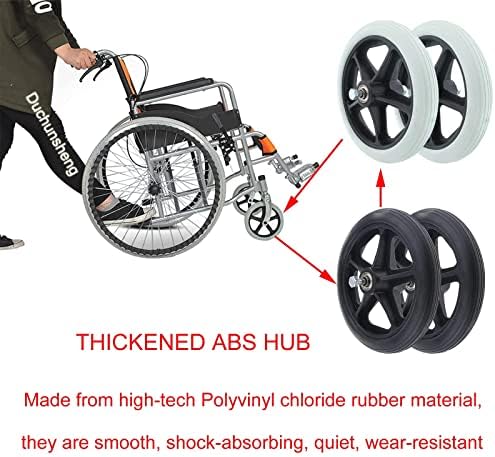LIGUOYI Front Wheelchair Wheel Replacement, 2 Pcs Solid Rubber Tire, 6" 7" 8" Bold Wheelchair Caster Wheels, 5/16" Axle 120 Kg Load Capacity, Black Grey, Easy to Install, for Handicapped Wheelchairs