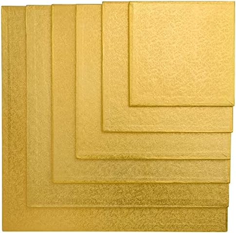 DecoPac Square Cake Drum, Foil Covered Cake Drum, Sturdy Half Inch Thick, Pack of 5, Gold - 8 Inch