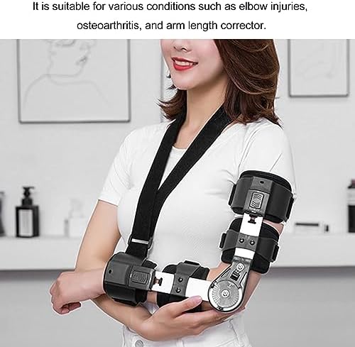 Hinged ROM Elbow Brace with Strap Sling, Adjustable Aluminium Alloy Post OP ROM Elbow Brace Stabilizer Splint Arm Injury Recovery Support for Women & Men (Left Hand)