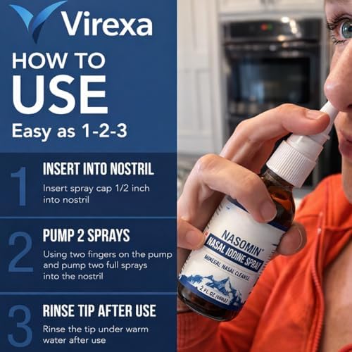 Virexa Nasomin Limpieza Nnasal Con Yodo,Herbia Nasal Iodine Spray,150+ Doses,Natural Mineral Formula,Daily Nasal Cleansing,Suitable for Dry Air & Travel