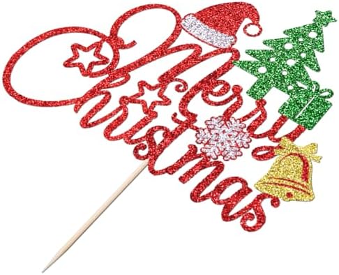 Glitter Merry Christmas Cake Topper Red & Green Christmas Happy Holiday Cake Decoration，Winter Festival Xmas Themed Kids Adults Birthday Party Decorations Supplies