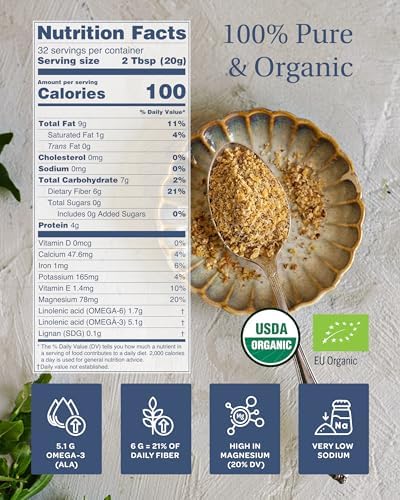 LOOV Organic Ground Flaxseed - Cold-Milled Flax Seeds - High Fiber, 5.1 g Plant-Based Omega-3 (ALA), For Smoothies & Baking, Flaxseed Meal, Linaza Molida Grown in Finland, 23 oz Resealable Pouch
